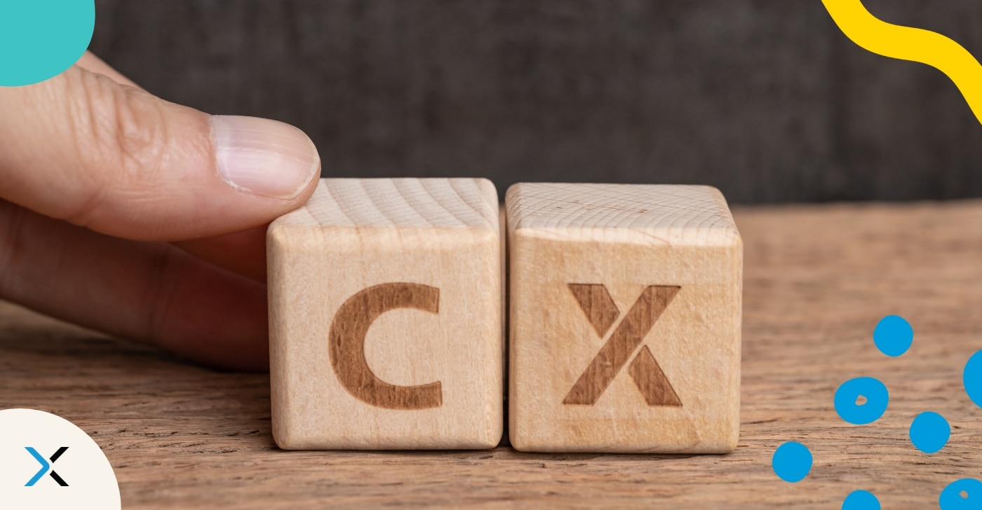 Wooden blocks with the letters C and X that symbolize customer experience content which uses clear language.