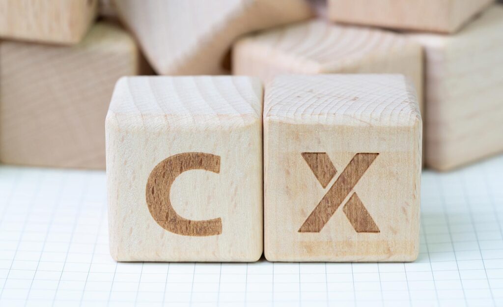 Two wooden blocks on graph paper with the letters "C" and "X" engraved on them.