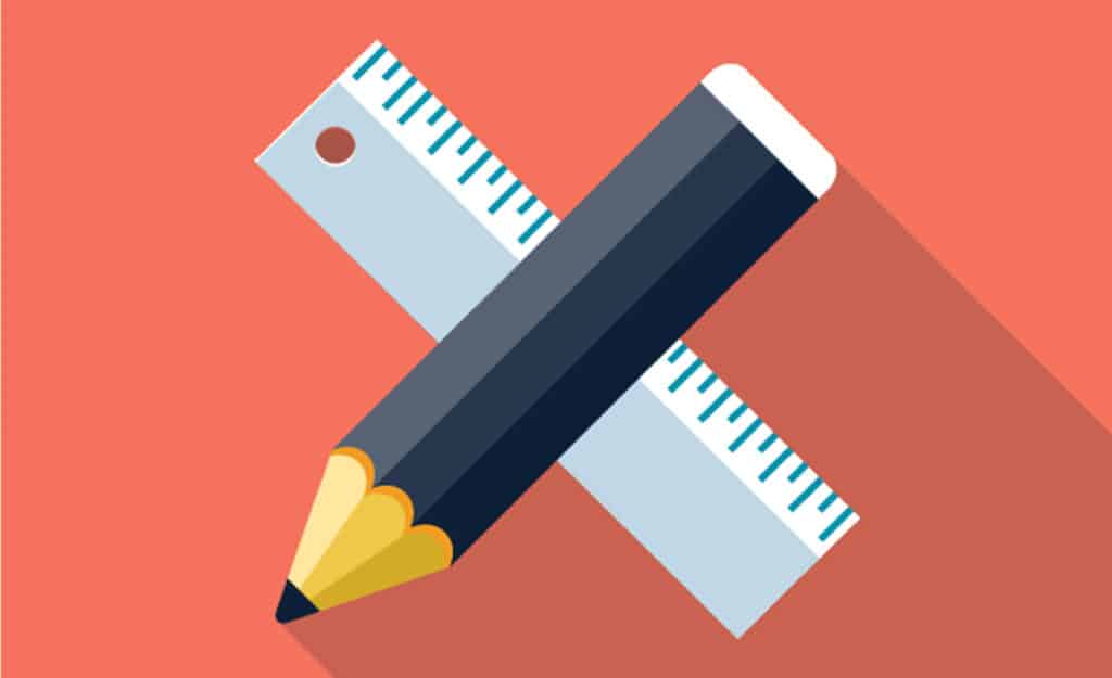 Illustration of a pencil and ruler crossed against an orange background.