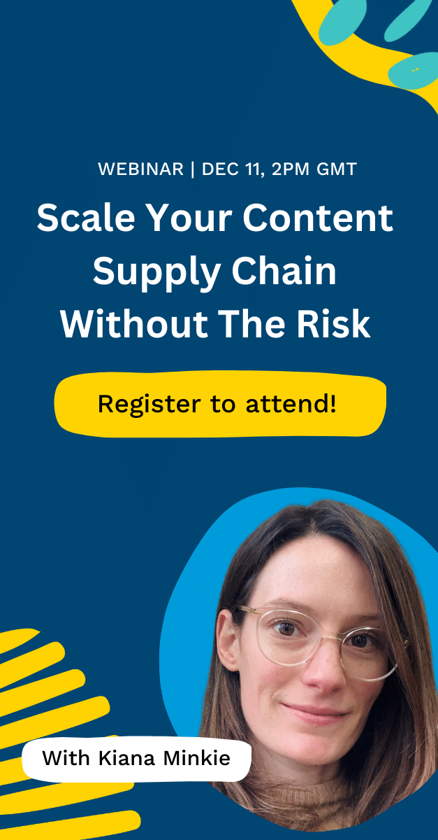 A website banner advertising a December 2024 webinar to scale content supply chains without risk.