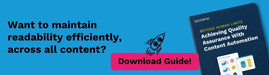 Banner that links to a guide that shows how to set up automated content quality checks to maintain readability.