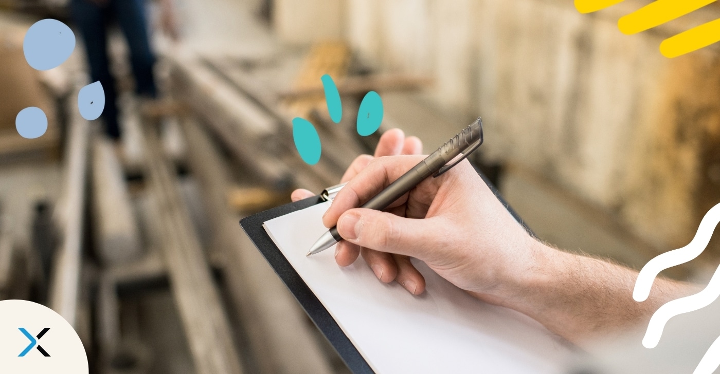 A hand starting to write on a clipboard symbolizes controlled languages like Simplified Technical English.