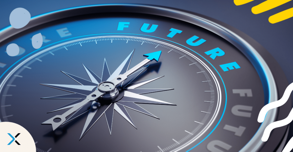 A compass with the word future on it signifying AI and the future of work.