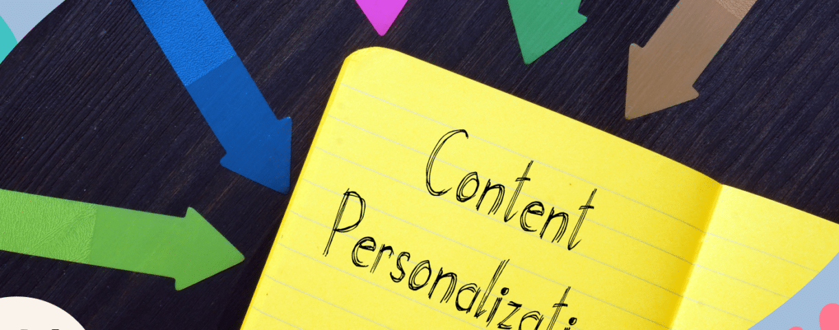 A yellow notebook page with content personalization written on it for a blog about AI content personalization in the enterprise.