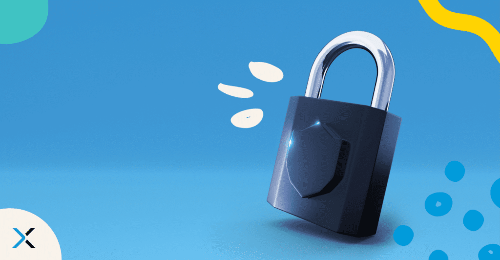 A blue padlock on a lighter blue background representing data privacy in the enterprise.