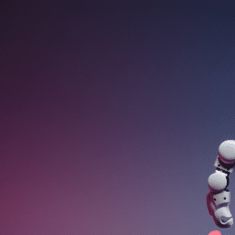 A white robot on a gradient purple background symbolizing the evolution of AI in 2025